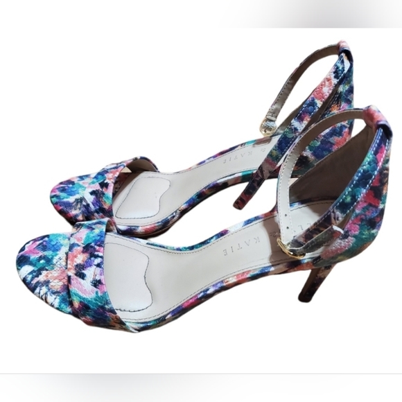 Kelly & Katie Multicolor Watercolor Abstract Floral Open Toe Kirstie Heel Size 6 - Picture 3 of 7